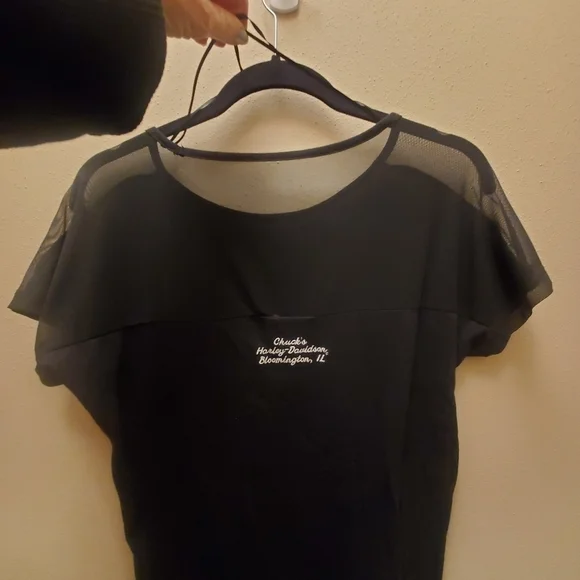 Ladies / Womens size M cap sleeve black Harley-Davidson top sheer on top back - Picture 6 of 10